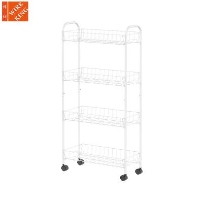 China Universal Narrow 4 Tier Metal Organizer Rack Plate Holder Slim Storage Utility Cart Universal Shelving Trolley for sale