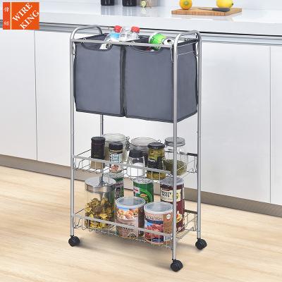 China Plastic Storage Maker Direct Wardrobe 3 Tier Storage Rack Trolley With 4 Wheel, Laundry Trolley With Double Laundry Basket for sale