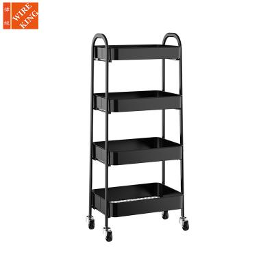 China OEM Storage Cart CLASSIC Multifunctional Mobile Cart for Bedroom 4 Tier Rolling Utility Cart with Lockable Wheels and Double Handle for sale