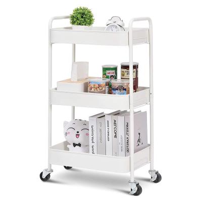 China CLASSIC 3 Tier Rolling Storage Utility Cart for Office Kitchen Bedroom Bathroom Storage Rack Rack with Lockable Handle and Wheels for sale