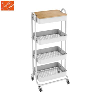 China CLASSIC Factory 4 Tier Metal Rolling Art Supplies Storage Kitchen Bathroom Storage Shelving Organization Trolley Cart with MDF Tray for sale