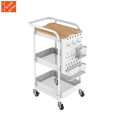 China CLASSIC Metal Trolley Utility Shelving with DIY Peg Board Hooks Baskets Handles Locking Wheels Bathroom 3 Tier Trolley Organizer for sale