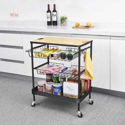 China Sustainable Kitchen Island Serving Serving Cart With Removable 4-Tier Rolling Storage Table Rack With 2 Basket Sliding Drawers for sale