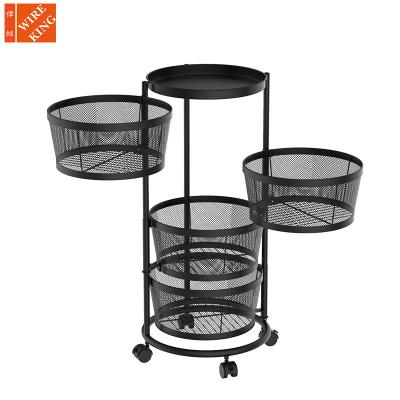 China Easy Cleaning Multi-Layer Metal 360 Degree Large Rotating Kitchen Tray Vegetable Basket Kitchen Cart Storage Trolley for sale