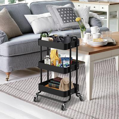 China Multi-Scenario Application 3-Tier Storage Rack Metal Cart CLASSIC Rolling Service Cart for Kitchen/Bathroom/Bedroom for sale