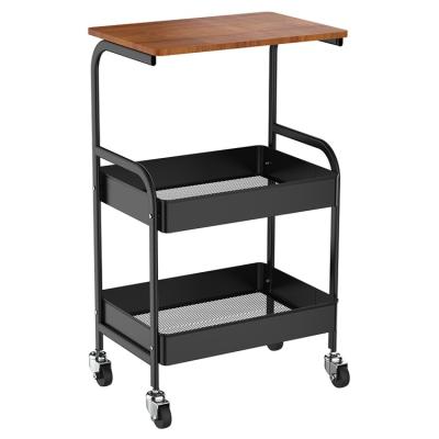 China Kitchen Office Carts 3 Tier Metal Utility Storage Cart Easy Cleaning Medical Organizer with Tray Cover Board for sale