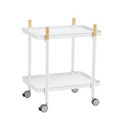 China Living Room 2 Storage Shelves Movable Cart Sofa Side Table Coffee Table On Wheels Organizer Shelf With Pulley for sale