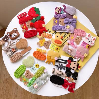 China New Design 8 Pcs Fashion GIRLIZE Korean Winter Cute Cartoon Bow Plush Children Hairpins Fur Flower Barrette Hair Clip For Girls for sale