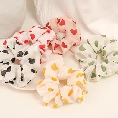 China Newest Summer Chiffon Print Heart Chiffon Print Heart Chiffon Women Scrunchie Girls Soft Cute Color Hiar Elastic Ties Custom Wholesale for sale