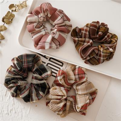 China Wholesale Korean Chiffon Vintage Chiffon Hair Scrunchie Grid Printed Retro Hair Ties Elastic Women Hair Band Hair Accessories for sale