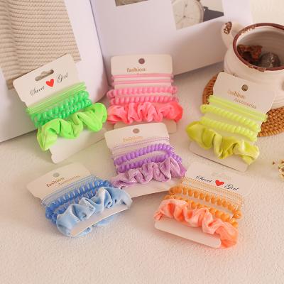 China Hot Selling Colorful Velvet Candy Color Hair Scrunchie Set Elastic Ties Hair Band Telephone Rope Hair Accessories Set For Girls for sale