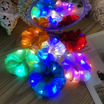 China For Decoration Color LED Hair Scrunchies Halloween Wholesale Custom Satin Elastic Hair Ties Solid Color Light Up Scrunchies Women Girls for sale