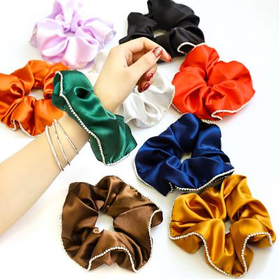 China Satin 2021 New Fashion Women's Stain Diamond Crystal XXL Elastic Silk Oversized Hair Scrunchies Wholesale Hair Accessories for sale