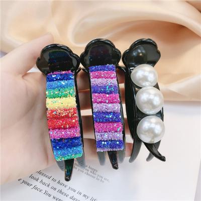 China Fancy Resin/Pearl Claw Clip Women Rainbow Hair Ponytail Claw Hair Clips Resin Accessories Korean Colorful Shiny Glitter Plastic Plastic for sale