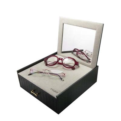 China Sunglasses Display Custom 3 Slot Leather Eyewear Glasses Display Multiple Trays Sunglass Case Storage Box for sale