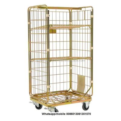 China Three Sided Collapsible Metal Roll Cage Industrial Cage Trolley Folding Use Roll Cage for sale