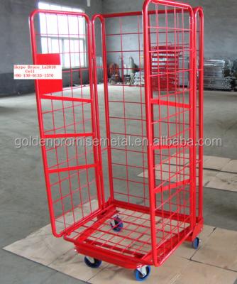 China Industrial Folding Rack Steel Roll Container Roll Cage Roll Pallets Goods Cart Metal Wire Trolley for sale