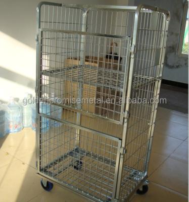 China Mild Steel Laundry Carts Steel Wire Mesh Structure Trolley Foldable Metal Wire Carts Roll Cages Roll Container Warehouse Carts for sale