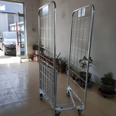 China Mild Steel Warehouse Roll Pallet Roll Container Two Side Roll Cage With Plastic Base for sale