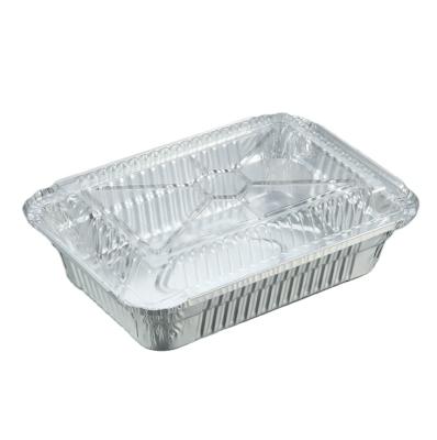 China Food Packaging Disposable Sourcing Aluminum Box Foil Take Out Tray With Plastic Lid for sale