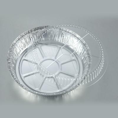 China Food Round Aluminum Foil Take Out Containers Food Dish Tray With Plastic Lid for sale