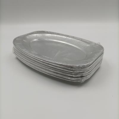 China Disposable Silver Aluminum Fish Food Tray Oval Foil Tray Food Plate for sale