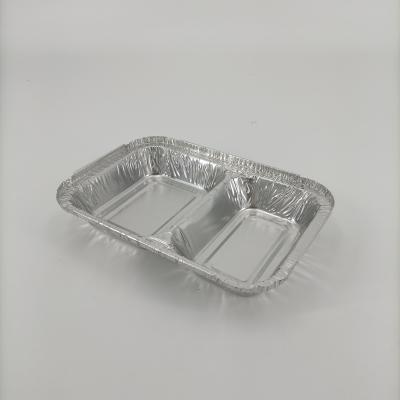 China Two Cavity Disposable Multi Divide Tray Foil Pan With Lid Disposable Aluminum Food Containers for sale