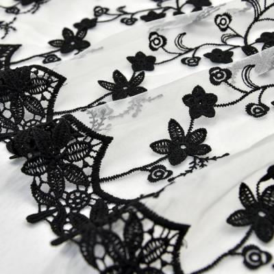 China Viable White Floral Embroidered Lace Fabric For Home Clothes Wedding Dress Decoration Lace Sewing Trim for sale