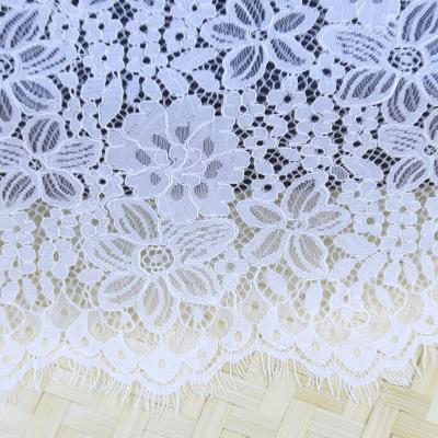 China Other Fabric Good Quality White Nylon Eyelash Flower Embroidery 154Cm Width French Lace Fabric In Stock for sale