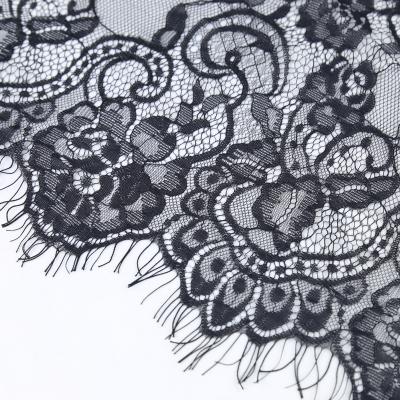 China Other Wholesale 47Cm Width Nigerian Net Bridal Net Lace Fabric African French Black Eyelash Lace Fabric For Women Dress for sale