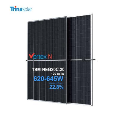 Cina Modulo solare Trina N tipo Vertex Modulo fotovoltaico pannelli solari 620W 625W 630W 635W 640W 645W in vendita