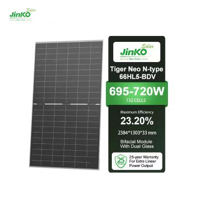 China Real Jinko Mono N-Type Bifacial Double Glass Solar Panels 700W-720W for 1000W Plant for sale