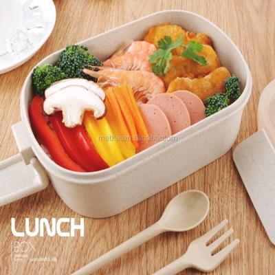 China BPA FREE Double Layers Wheat Fiber Bento Lunch Box New Arrival Eco Friendly Spoon And Fork Microwavable for sale