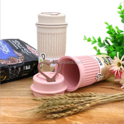 China Customized Sustainable Natural Biodegradable Wheat Straw Water Bottle BPA Free Plastic Coffee Mug With Collapsible Handle for sale