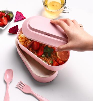 China Double Layer Wheat Straw Biodegradable Plasti Food Containers New Arrival Eco Friendly Microwavable Spoon and Fork for sale