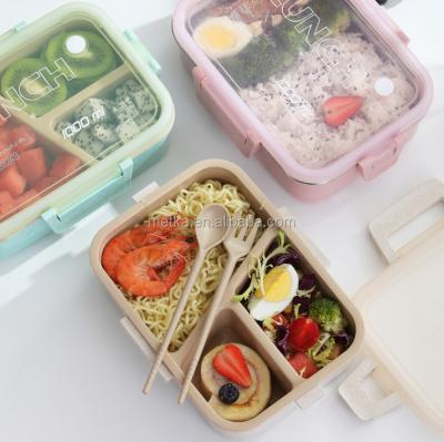 China BPA Free Double Layers Wheat Fiber Bento Lunch Box New Arrival Eco Friendly Microwavable Spoon And Fork Double Layers Stainless Steel for sale