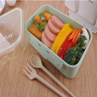 China BPA FREE Double Layers Wheat Fiber Bento Lunch Box New Arrival Eco Friendly Spoon And Fork Microwavable for sale