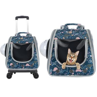 China 2022 Amazon Pet Cat Dog Travel Luxury Breathable Transparent Portable Portable Carrier On Wheels for sale