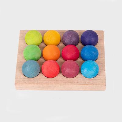 China Wooden Kids Wooden Toys Color Matching Wooden Balls Rainbow Pastel Sphere To Tray Montessori Teaching Aids for sale