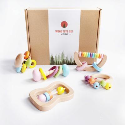 China High Quality Musical Toy Baby Toys 0 6 Months Color Set Wooden Baby Rattle Montessori First Education Grasping Audio Visual Practicing Toys for sale