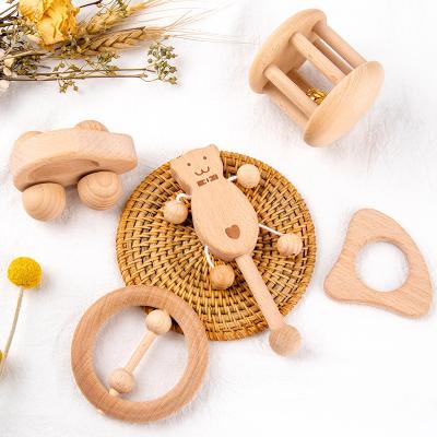 China High Quality Musical Toy Baby Toys 2021 Environmental Unpainted Wood Bell Wooden Educational Toys Kids Log Color Hand Molars To Click Set Toys for sale