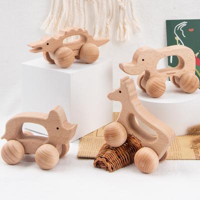 China 2021 Baby Car Online Color Handle Solid Wooden Baby Inertia Cart Wooden Baby Toys Kid Animals Building Block Other Toy Vehicle for sale