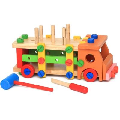 China Funny Toy Multi-Functional Diy Tools Truck Building Block Educational Toys Knock Screw Toys Car Set Kit Wooden Toys for sale