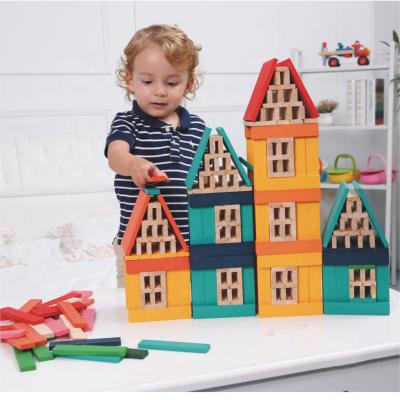 China Toy Wooden Construction Building Model Bricks Blocks Kids Intelligence Toy 100 Wooden Board DIY Set Game With Friend Kids Gift for sale