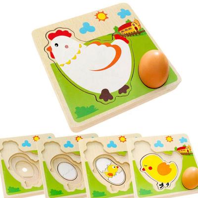 China DIY TOY Children Wooden Puzzle 3D Animals Multilayer Chicken Hen Growing Up Educational Wooden Jigsaw Toy for sale