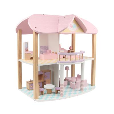 China Wooden Happy Family Toys DIY Wooden Dollhouse With Colorful Dollhouse Furniture Toys for sale