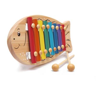 China Wholesale Funny Wooden Toy Kids Percussion Fish 8 Tone Factory Cartoon Music Blow On The Piano Baby Educational Toys for sale