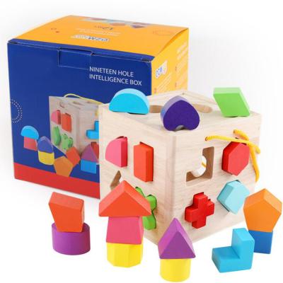 China Cognitive Practicing Cubic Wooden Geometric Wooden Toy Building Blocks Shape Wooden Infant Pairs Educational Game Toys for sale