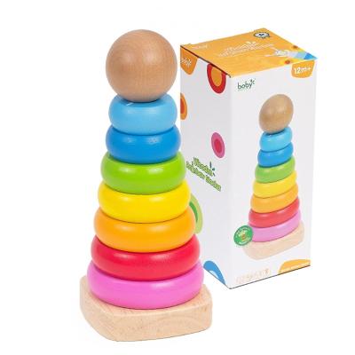 China Inch 8 Inch Electronic Color Baby Stacker Toy Wooden Rainbow Stacker Education Baby Toy Rainbow Tower for sale