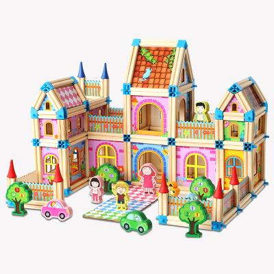 China Colorful/Safety/Environmental Wooden Building Blocks Children's 128pcs Construction Model Building Block Intelligence Toy Wood Block Gift For for sale